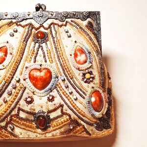 White Vantage Beaded Clutch,, Crossbody Evening handbags